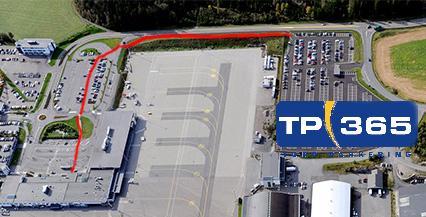 Flyfoto med gangveien fra TP365 til terminalen